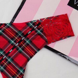 nwt victoria's secret pink plaid logo no show seamless cheeky thong lace